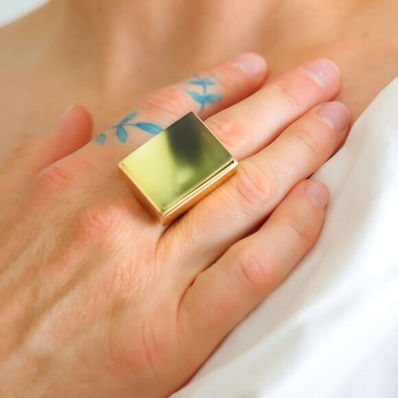Cocktail Ring - Baltic Butterscotch Amber 14k Gold Plated s925 - Picture 1 of 8